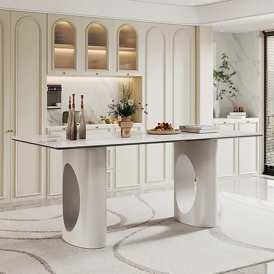 White Black Glass Top Rectangular Dining Table