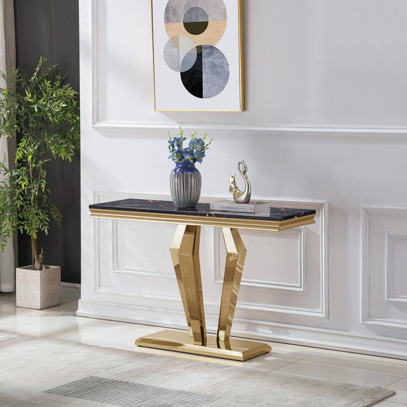 Gold White Stone-Look MDF Console Table