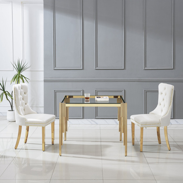 Black Gold Modern Tempered Glass Dining Table