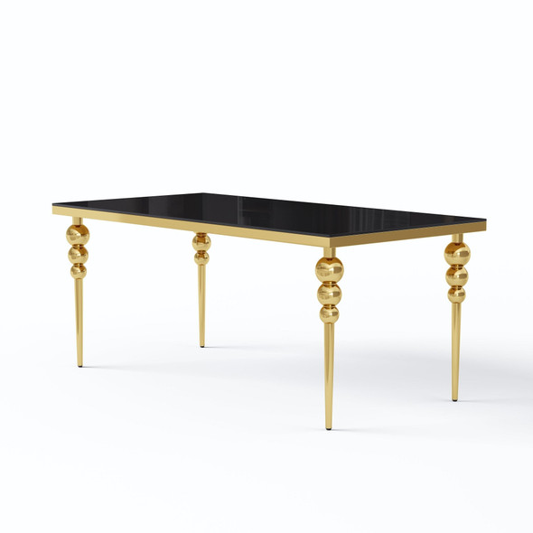White Gold Glass Top Rectangular Dining Table with Metal Base