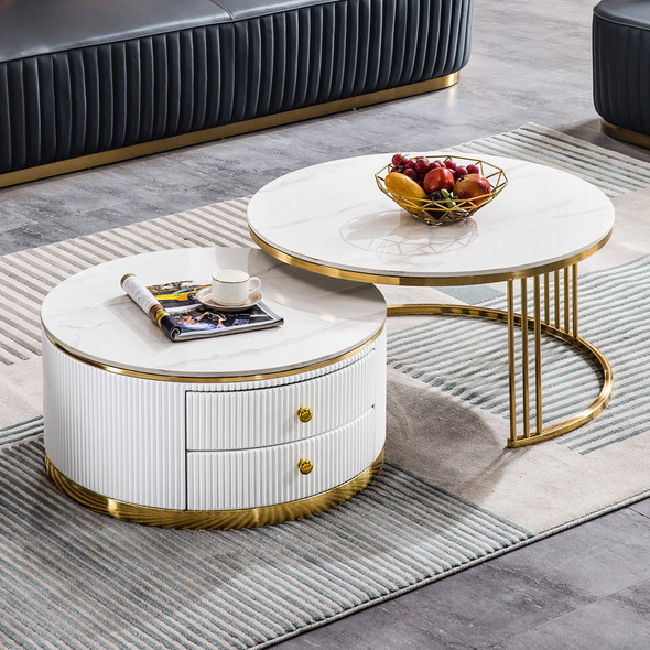 Sintered Stone Coffee Table Set with Stainless Steel Frame