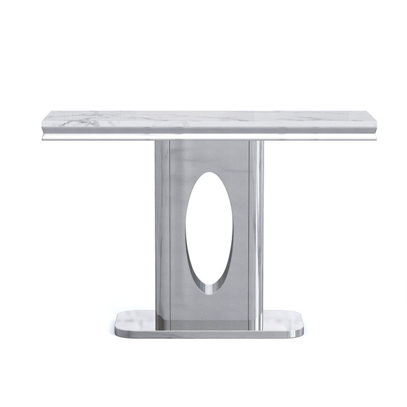 Black Silver Stone-Look MDF Console Table with Metal Base