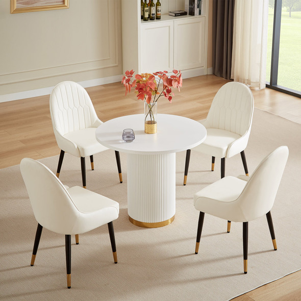 Brown Gold Stone-Look MDF Dining Table