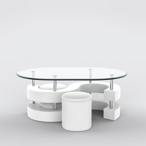 Black Tempered Glass Coffee Table Set with Metal Base
