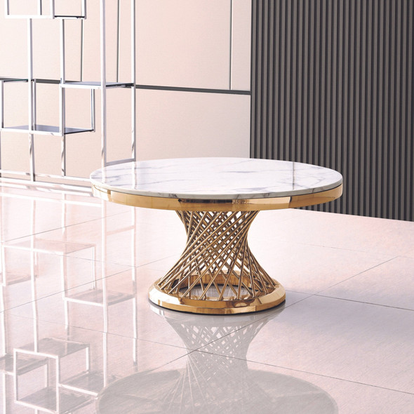 Gold Genuine Marble Round Coffee Table