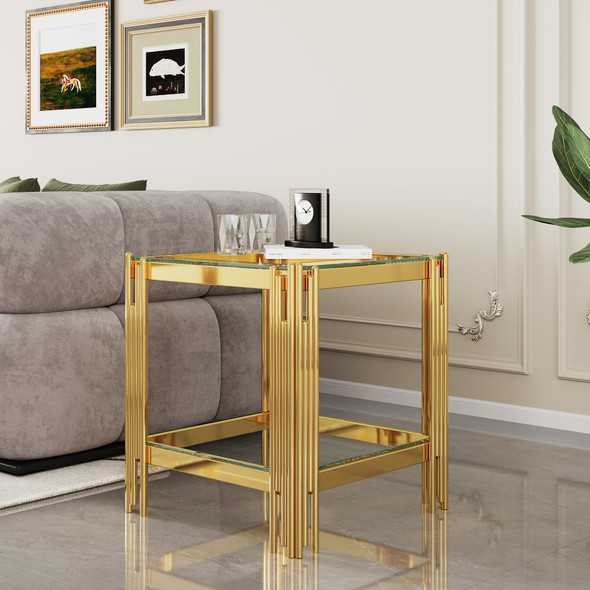Clear Gold Tempered Glass End Table