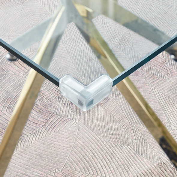 Clear Silver Glass Top Dining Table with Metal Base
