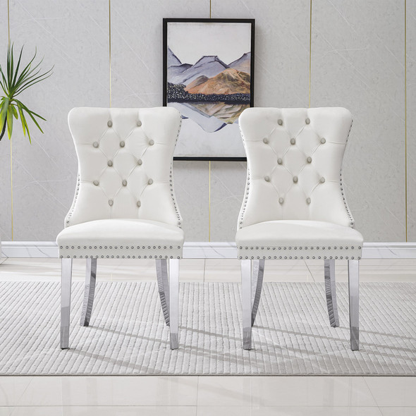 Grey Silver Velvet Upholstered Dining Chair Set of 2