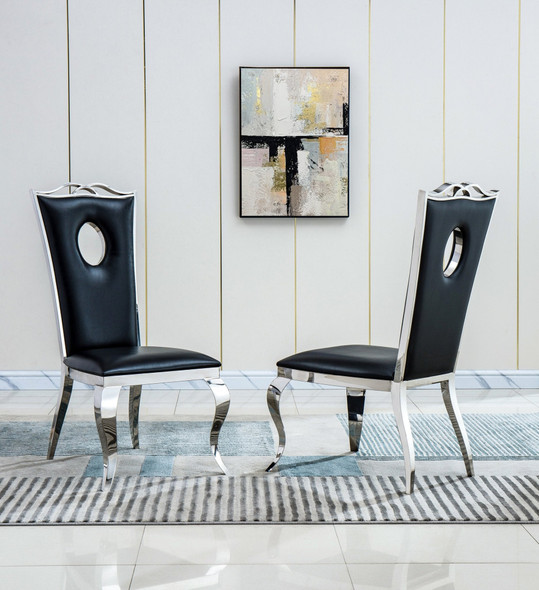 Silver White Leatherette Dining Chair Set of 2