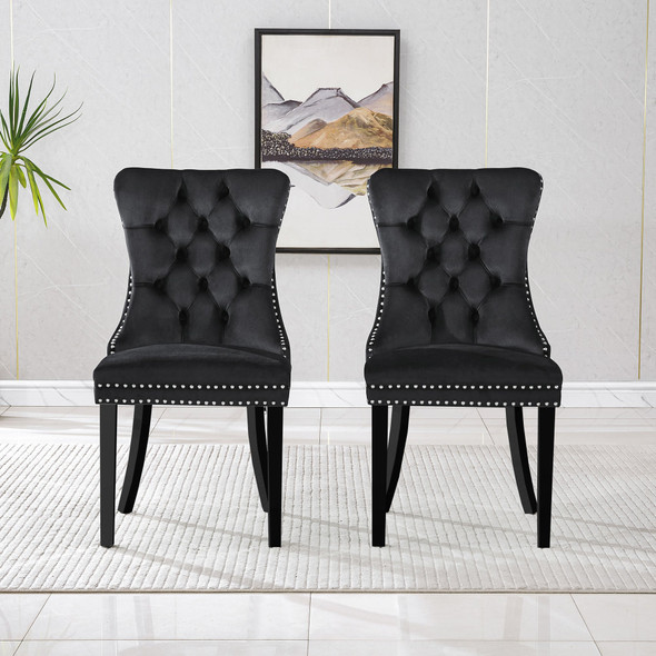 Grey Velvet Upholstered Dining Chair Set of 2
