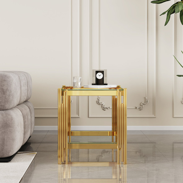 Clear Silver Tempered Glass End Table