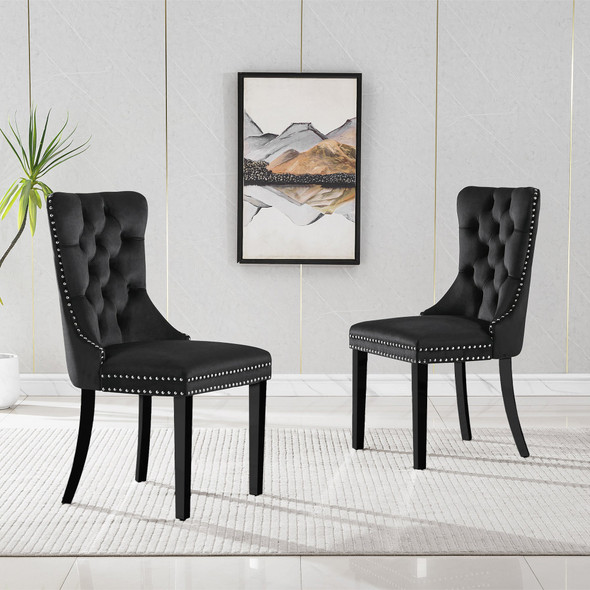 Black and White Velvet Upholstered Dining Chair Set of 2