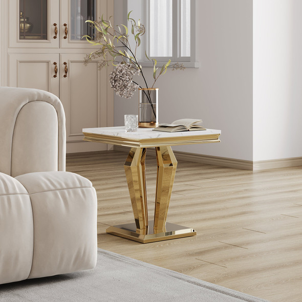 Gold Black Stone-Look MDF End Table