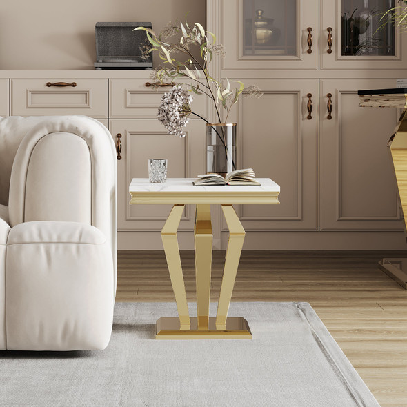 Gold Black Stone-Look MDF End Table