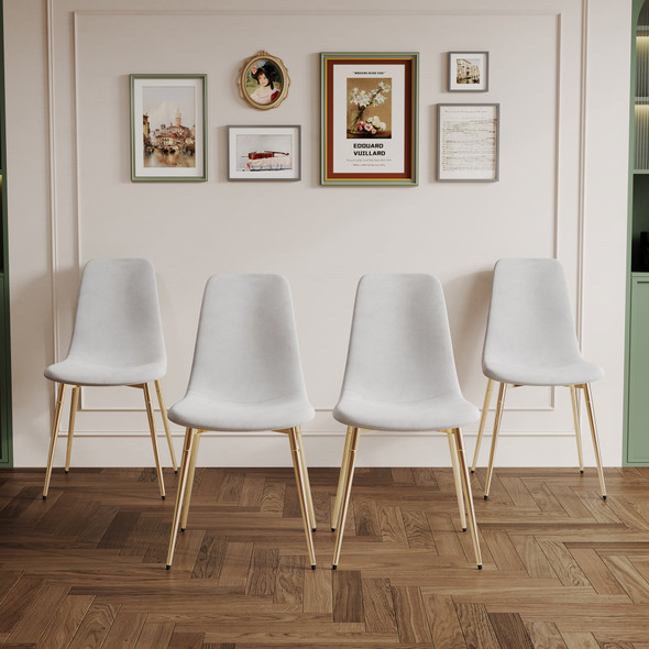 White Gold Velvet Upholstered Dining Chair Set of 4