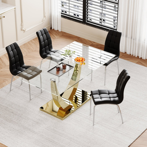 Clear Silver Tempered Glass Dining Table