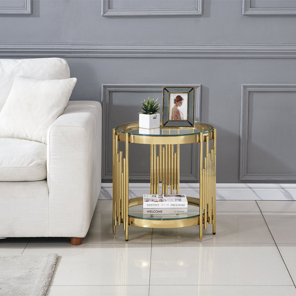 Clear Silver Tempered Glass End Table