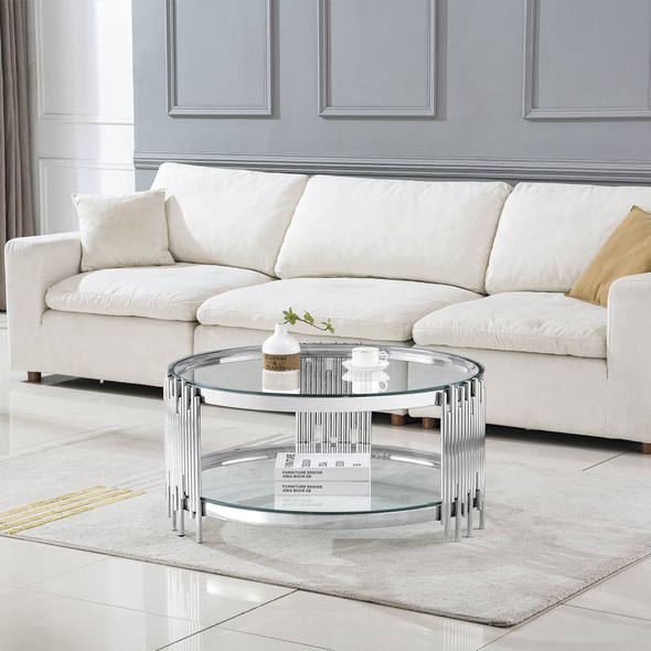 Clear Silver Premium Tempered Glass Coffee Table