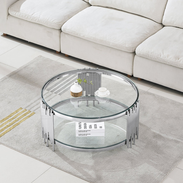 Clear Silver Premium Tempered Glass Coffee Table
