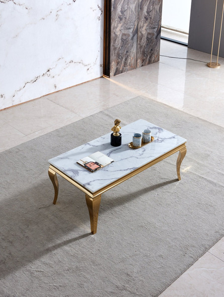 White Gold Genuine Marble Coffee Table