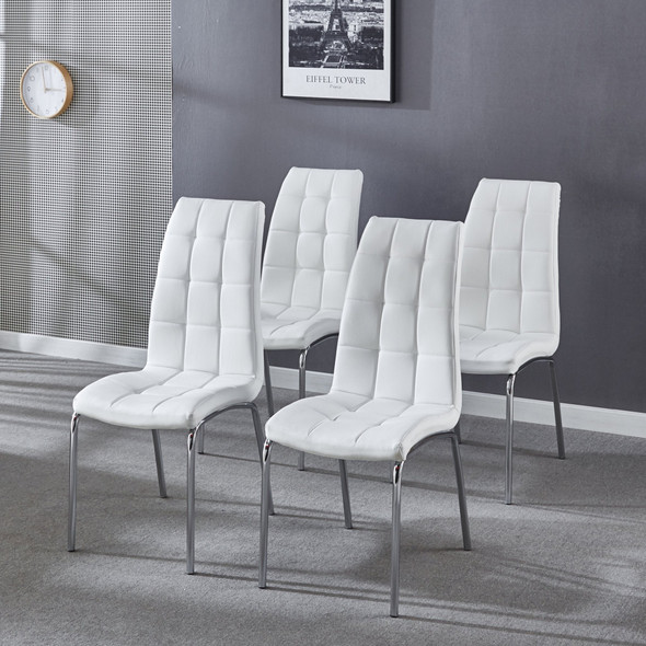 PU Upholstered Dining Chair Set of 4 with Stainless Steel Frame