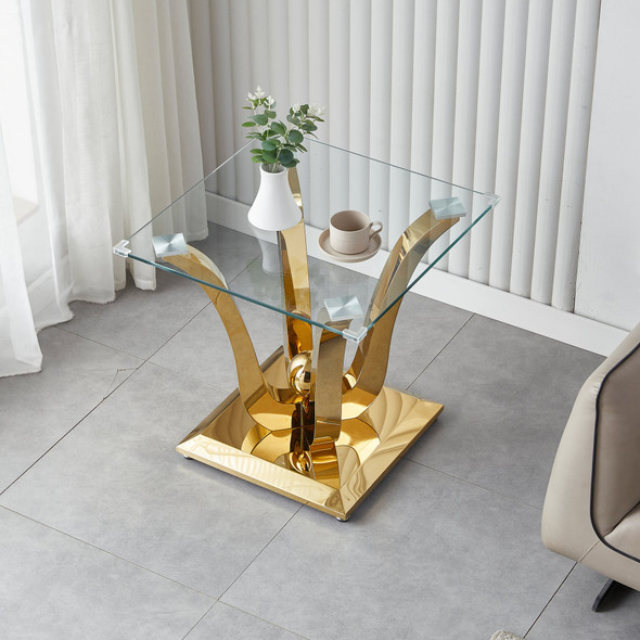 Clear Silver Tempered Glass End Table