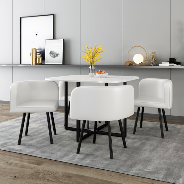 Black Printed Marble Dining Table Set with 4 Chairs