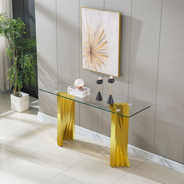 Silver Tempered Glass Console Table