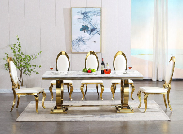 Gold Genuine Marble Dining Table with Stainless Steel Frame
