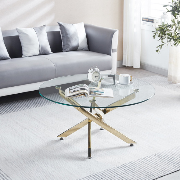 Gold Tempered Glass Round Coffee Table