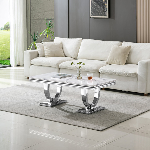 White Gold Genuine Marble Coffee Table