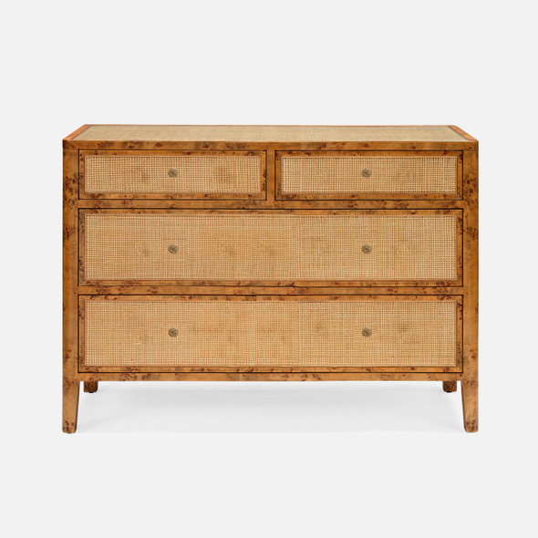 Amara 48-Inch Dresser - Dark Stained Poplar Burl and Natural Cane