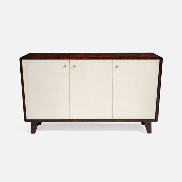 Frederick 3-Door Buffet - White Faux Belgian Linen and Burnt Umber Mappa Burl