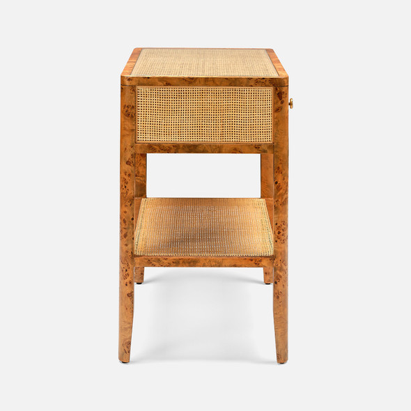 Amara 18-Inch Nightstand - Dark Stained Poplar Burl and Natural Cane