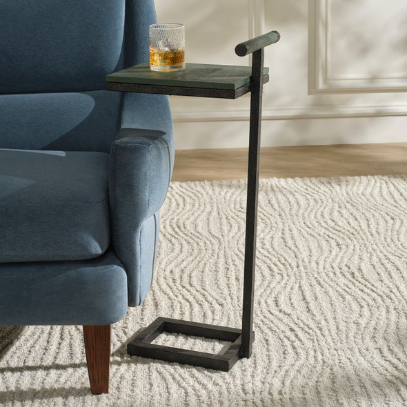 Ellery 13-Inch Juniper and Texturized Bronze Realistic Faux Shagreen and Steel Accent Table