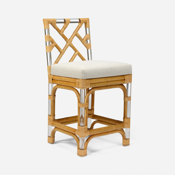Bessette Counter Stool - Unbleached Natural Rattan and Clear Acrylic - Natural Muslin