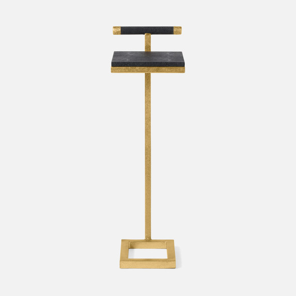 Ellery 13-Inch Black and Texturized Gold Realistic Faux Shagreen and Steel Side Table