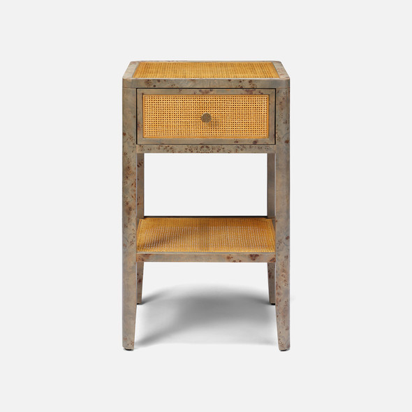 Amara 18-Inch Nightstand - Graywashed Poplar Burl and Natural Cane