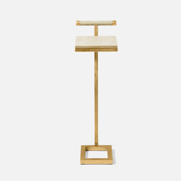Ellery 13-Inch Blanc and Texturized Gold Realistic Faux Shagreen and Steel Accent Table