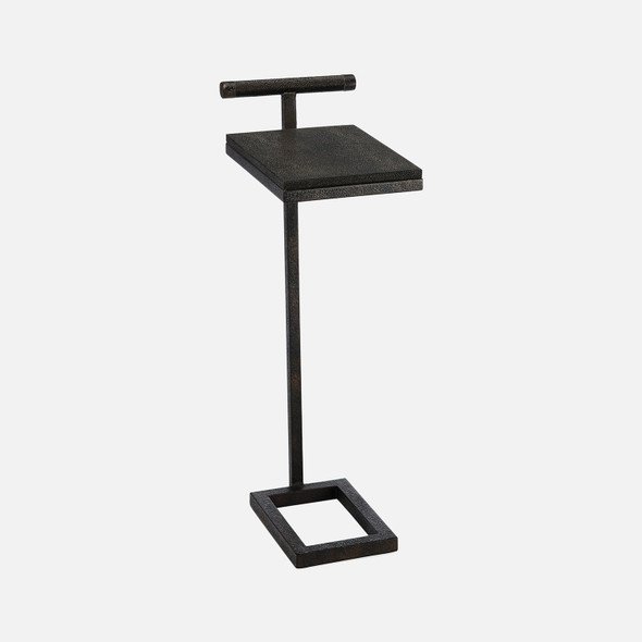 Ellery 13-Inch Dark Mushroom and Texturized Bronze Realistic Faux Shagreen and Steel Accent Table
