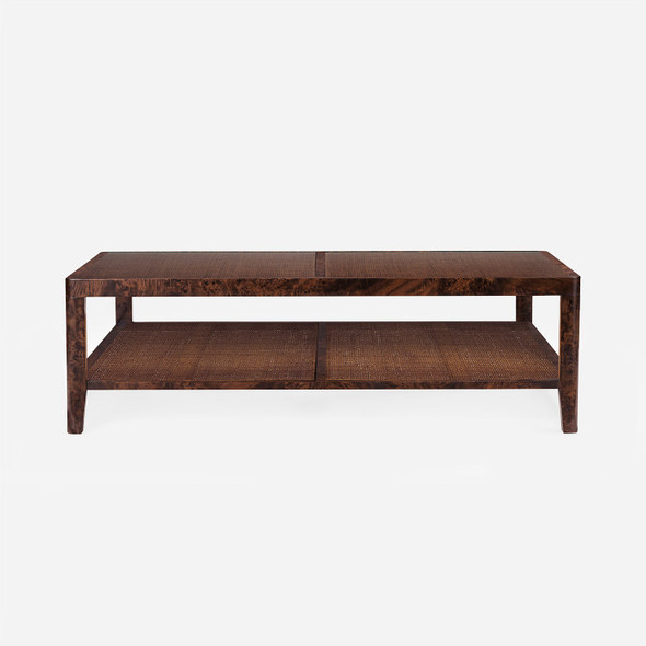 Amara 60-Inch Coffee Table - Brown Stained Poplar Burl and Cane (60 x 40 x 18 Inches)