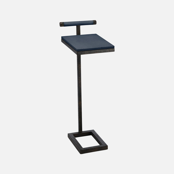 Ellery 13-Inch Navy and Texturized Bronze Realistic Faux Shagreen and Steel Accent Table