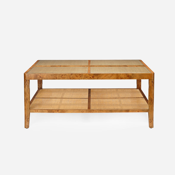 Amara 48-Inch Coffee Table - Dark Stained Poplar Burl and Natural Cane