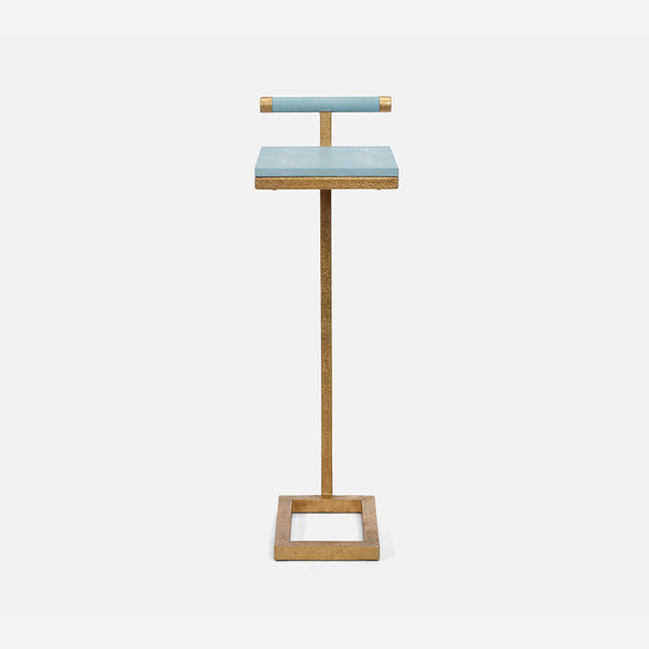 Ellery 13-Inch Powder Blue and Texturized Gold Realistic Faux Shagreen and Steel Accent Table