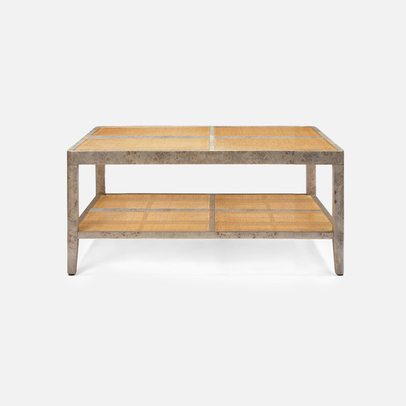 Amara 48-Inch Coffee Table - Graywashed Poplar Burl and Natural Cane