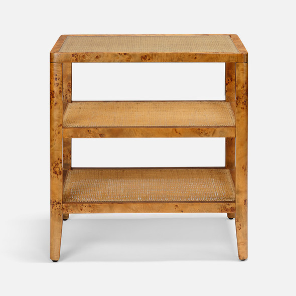 Amara 25-Inch Side Table - Dark Stained Poplar Burl and Natural Cane (25 x 18 x 26 Inches)