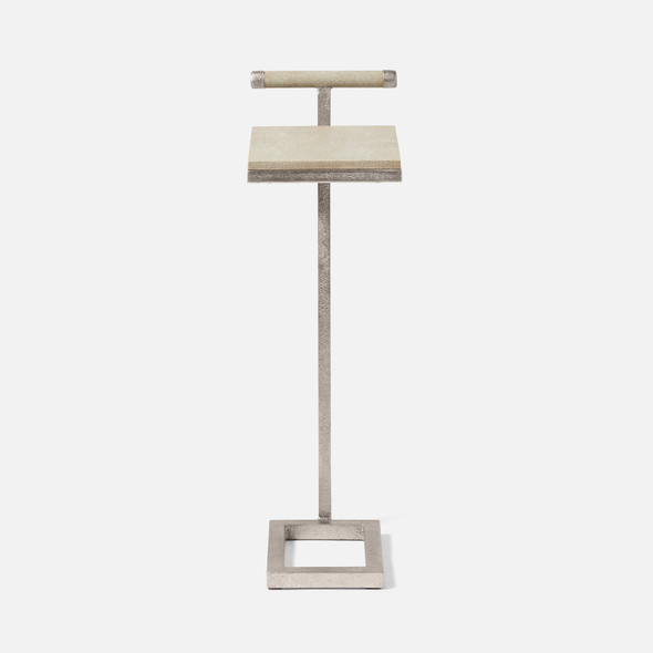 Ellery 13-Inch Sand and Texturized Silver Realistic Faux Shagreen and Steel Accent Table