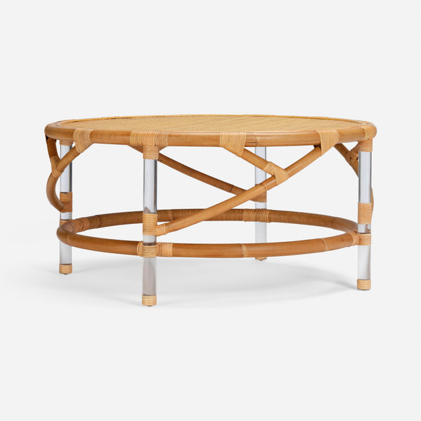 Bessette 36-Inch Coffee Table - Unbleached Natural Rattan and Clear Acrylic