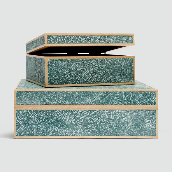 Cooper 29-Piece Box Set - Turquoise Realistic Faux Shagreen and Sycamore Veneer - Set Of