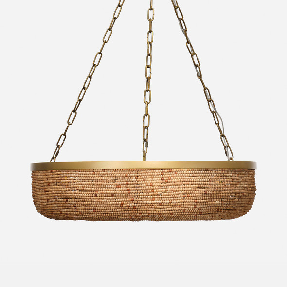 Auburn 6-Light Chandelier - Light Brown Wood Beads and Antiqued Brass Iron
